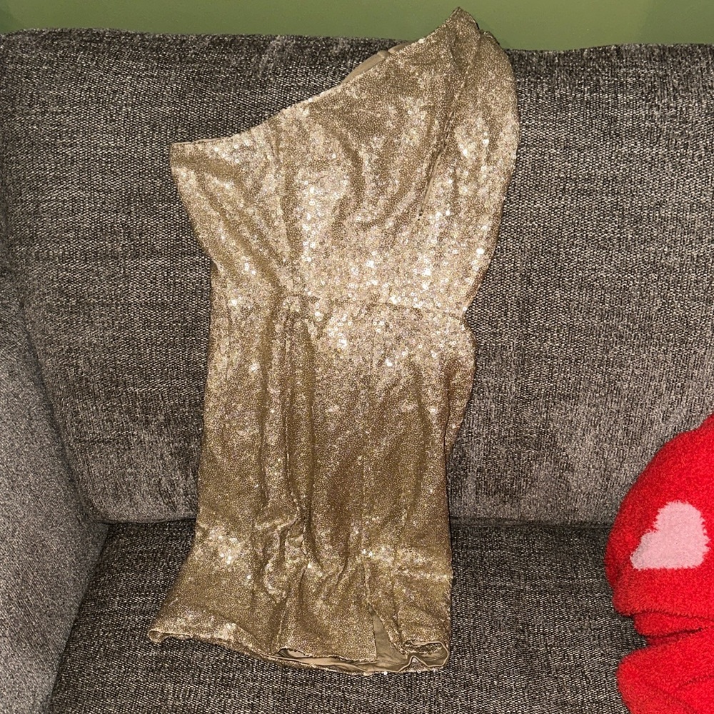 HELLO MOLLY Gold Sequin One-Shoulder Dress with cutouts